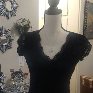 Short Black Lace Lined Black Mini Dress